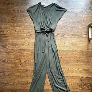 Green Ribbed Knit Jumpsuit with Tie